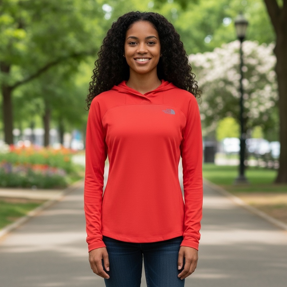 The North Face Women's Red Hooded Long Sleeve Pullover